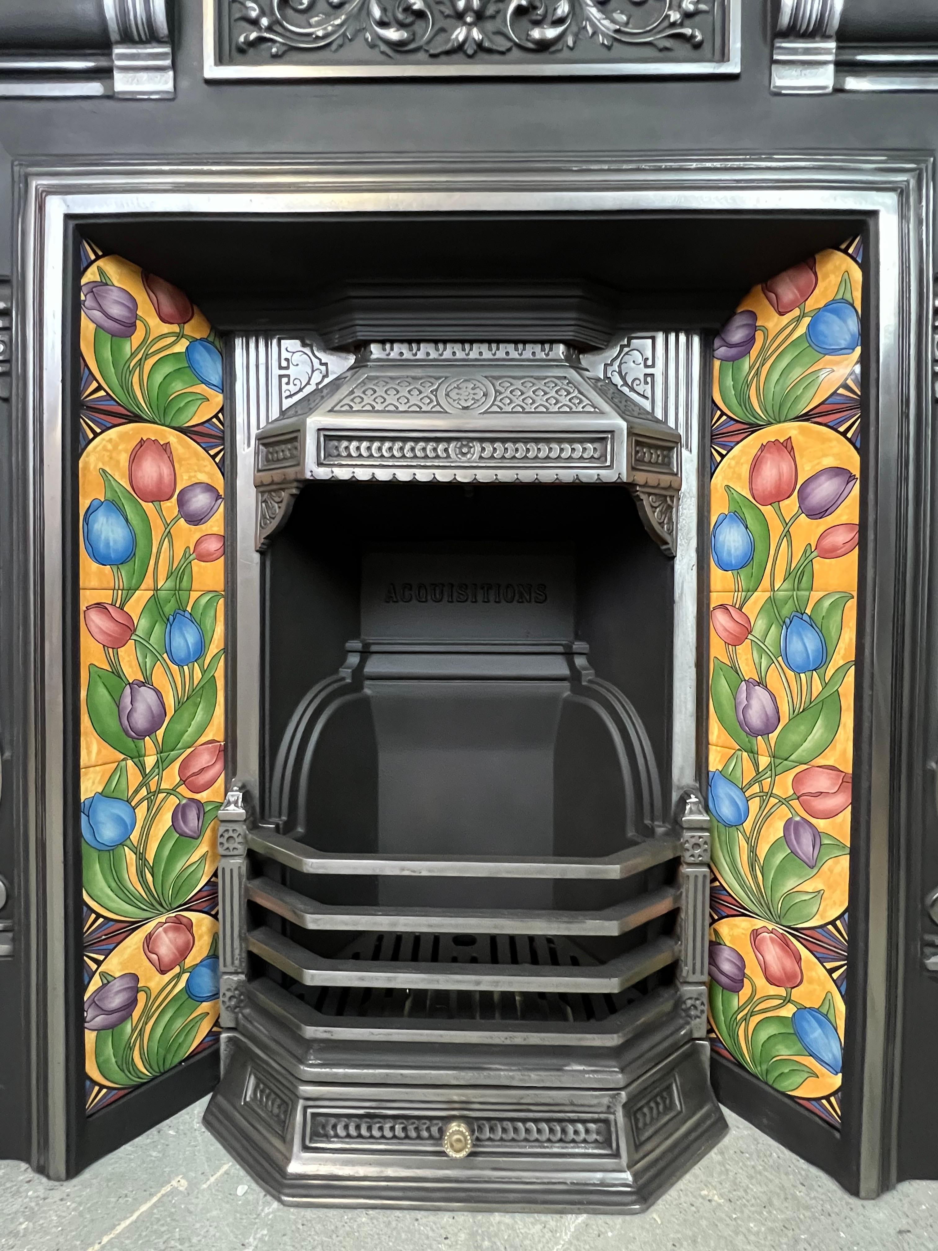 20th Century Victorian Style Polished Cast Iron Combination Fireplace. In Good Condition For Sale In London, GB
