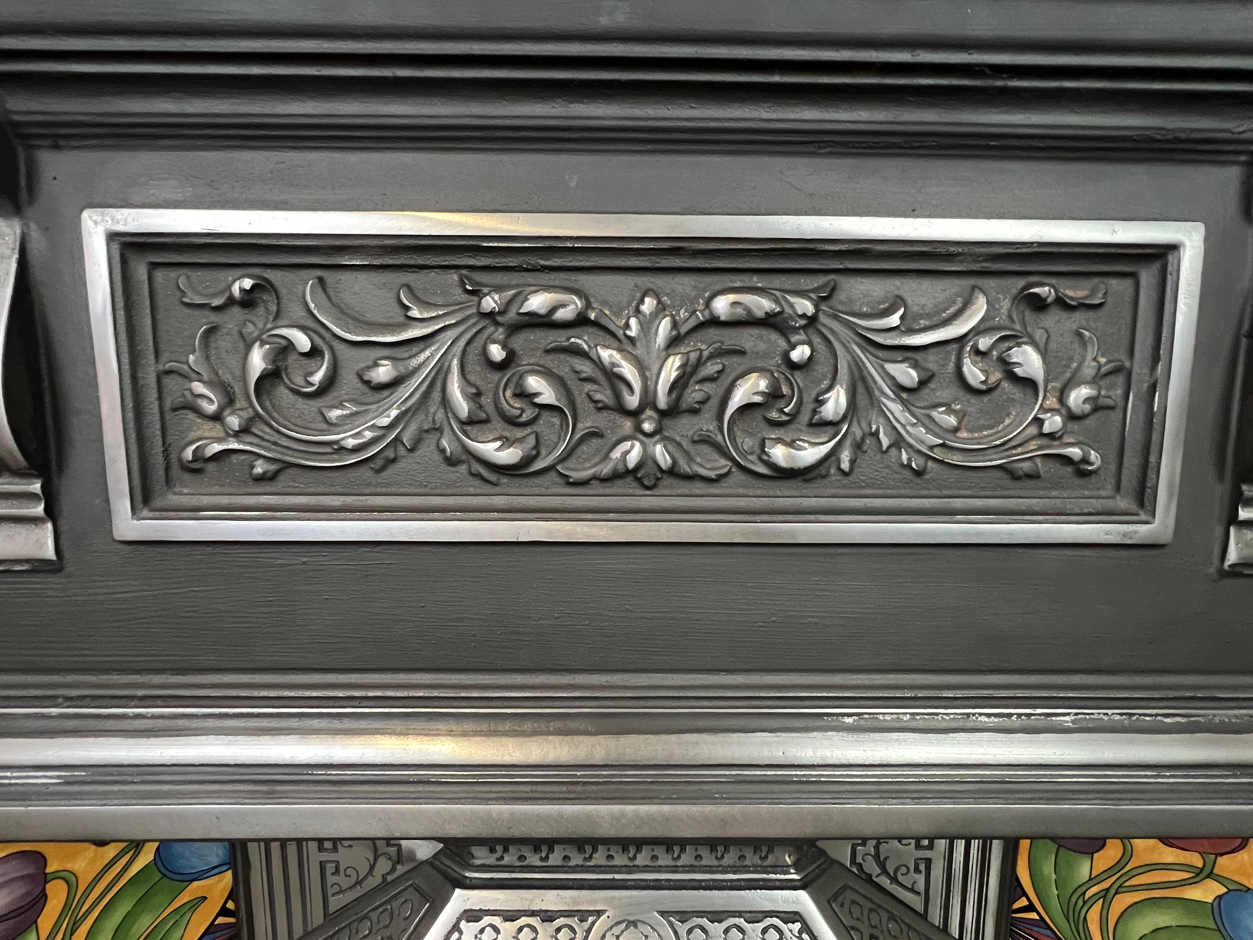 20th Century Victorian Style Polished Cast Iron Combination Fireplace. For Sale 1