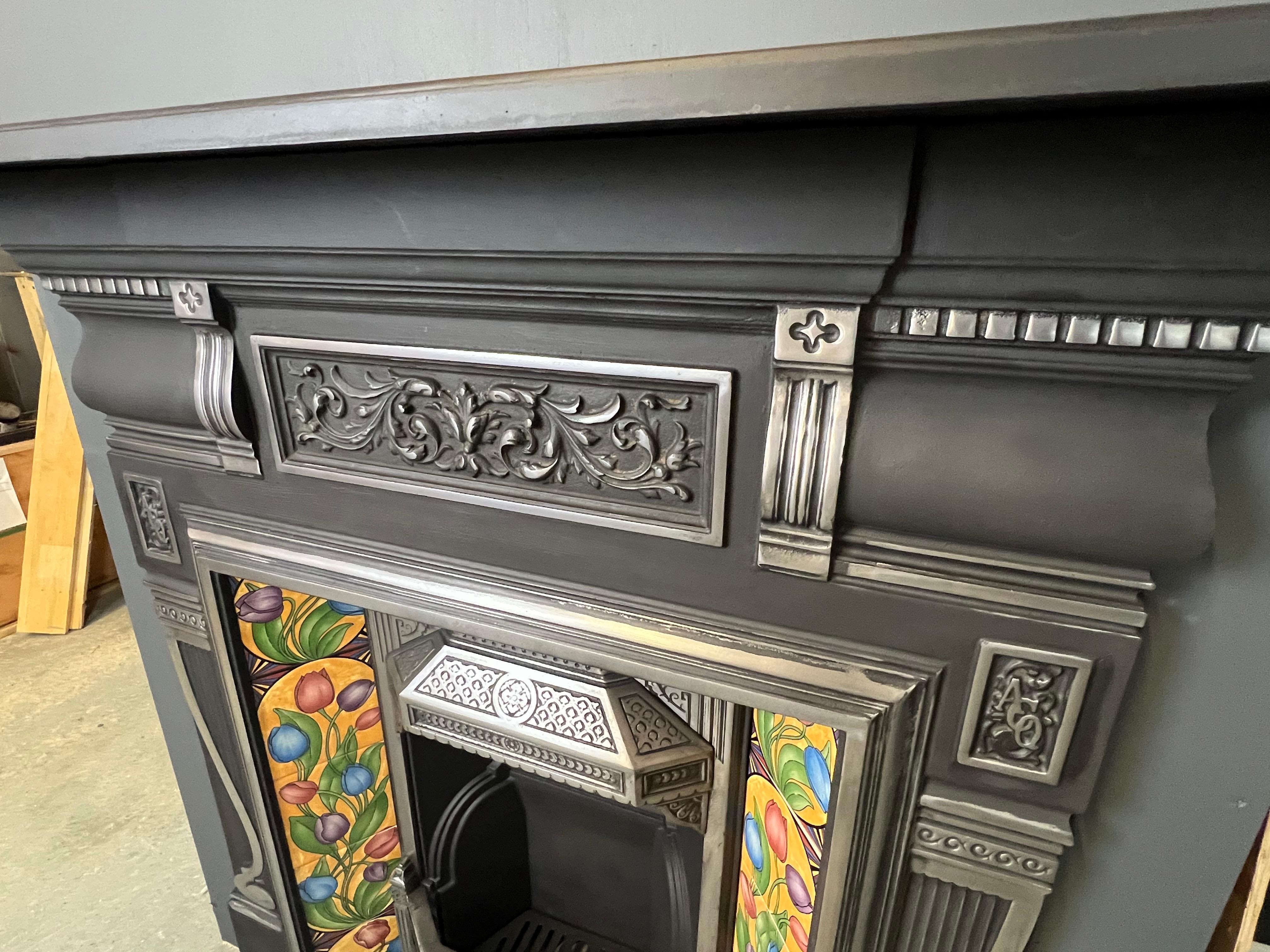 20th Century Victorian Style Polished Cast Iron Combination Fireplace. For Sale 3