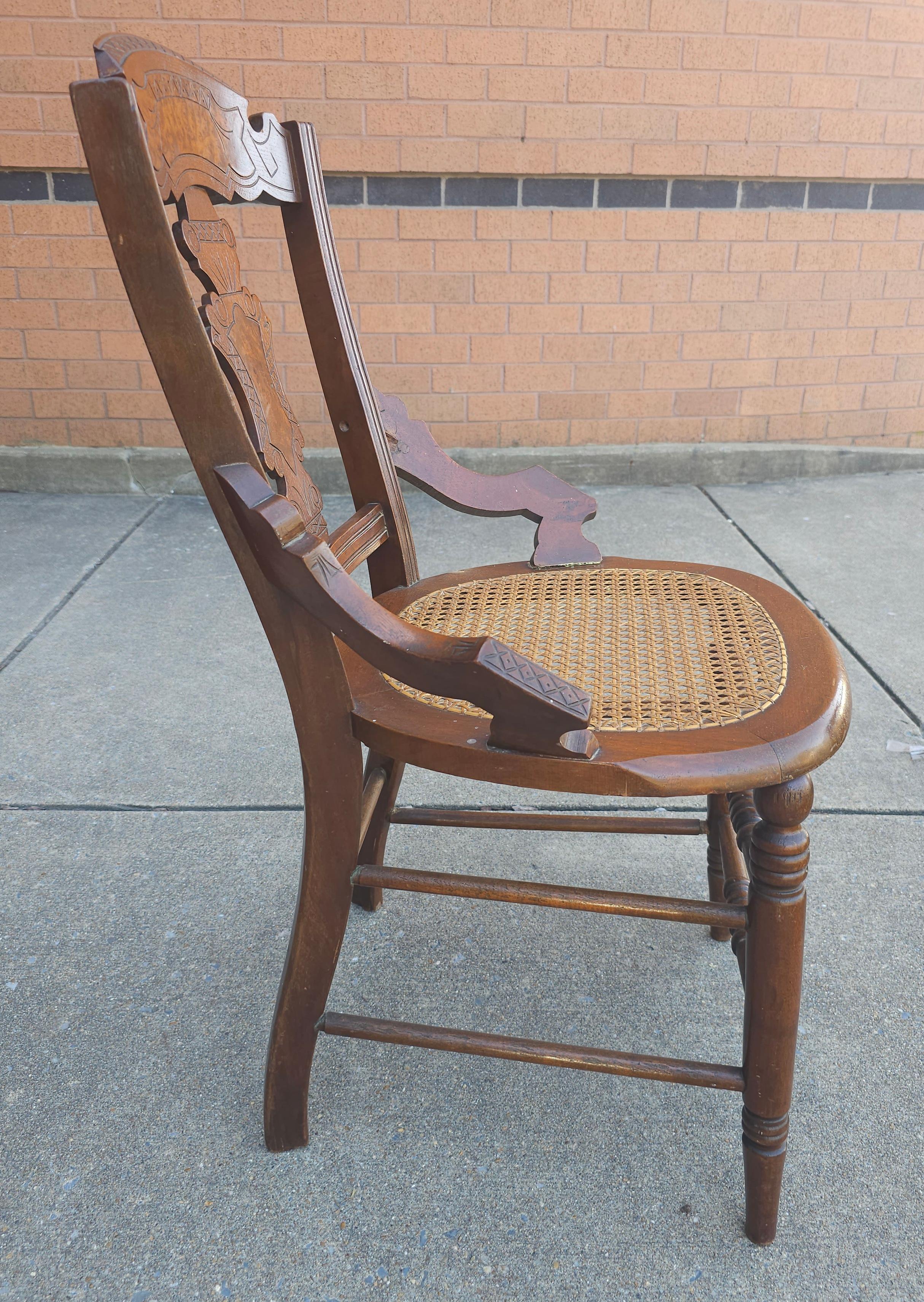 American 20th Century Victorian Style Walnut and Cane Seat Side Chair  For Sale