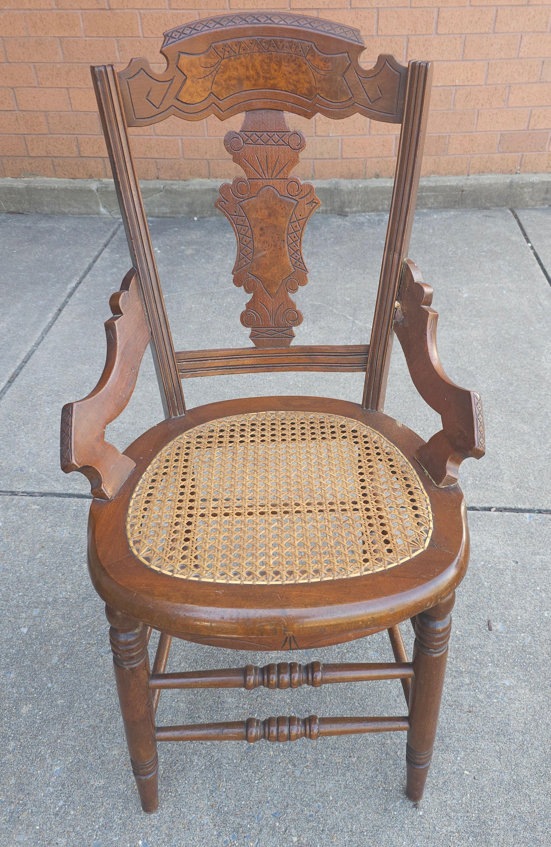 Caning 20th Century Victorian Style Walnut and Cane Seat Side Chair  For Sale