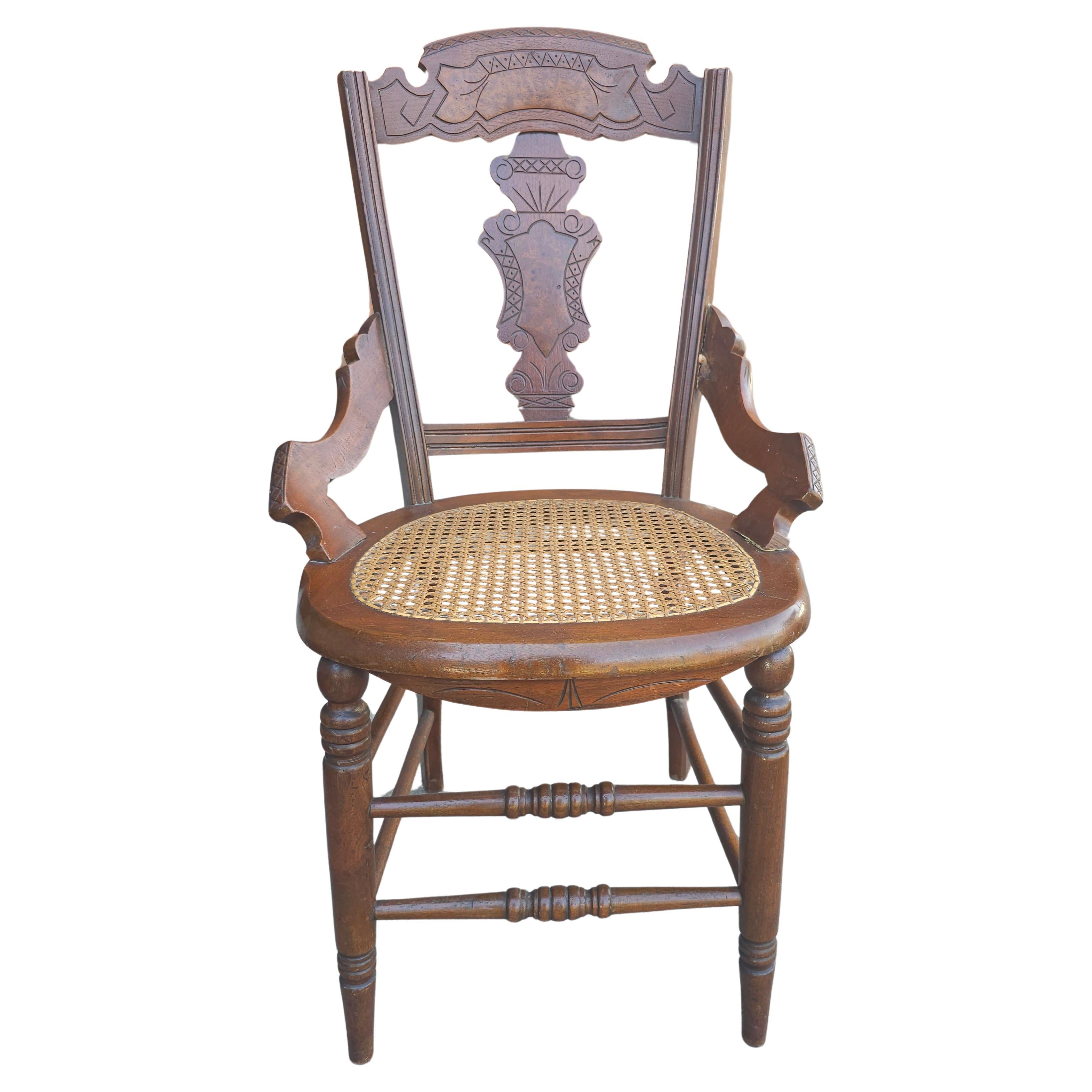 20th Century Victorian Style Walnut and Cane Seat Side Chair  For Sale