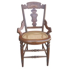Antique 20th Century Victorian Style Walnut and Cane Seat Side Chair 