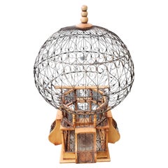 Vintage 20th Century Victorian Style Wood and Iron "Balloon" Birdcage