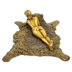 20th Century Vienna Bronze Erotic Nude Sculpture on Bear Rug
