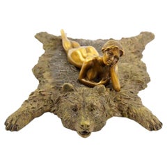 20th Century Vienna Bronze Erotic Nude Sculpture on Bear Rug