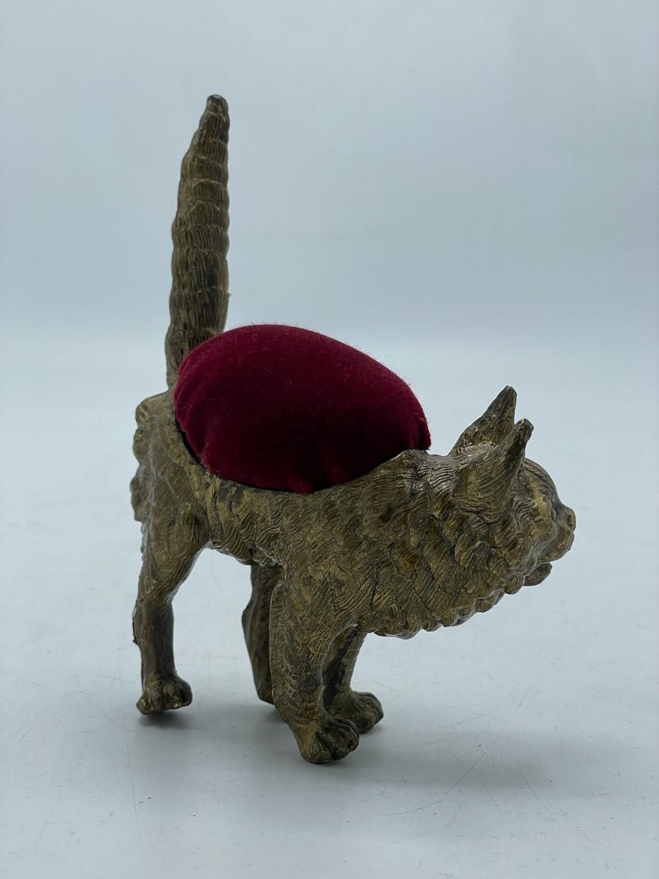 Bronze 20th century Viennese bronze cat pincushion For Sale