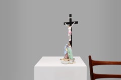 20th century Vieux Andenne Belgium Holy water font in porcelain with crucifix