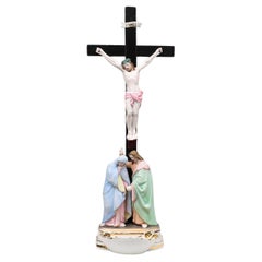 20th century Vieux Andenne Belgium Holy water font in porcelain with crucifix
