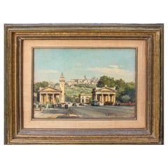 20th Century View of Bergamo's Porta Nuova Painting Oil on Small Panel