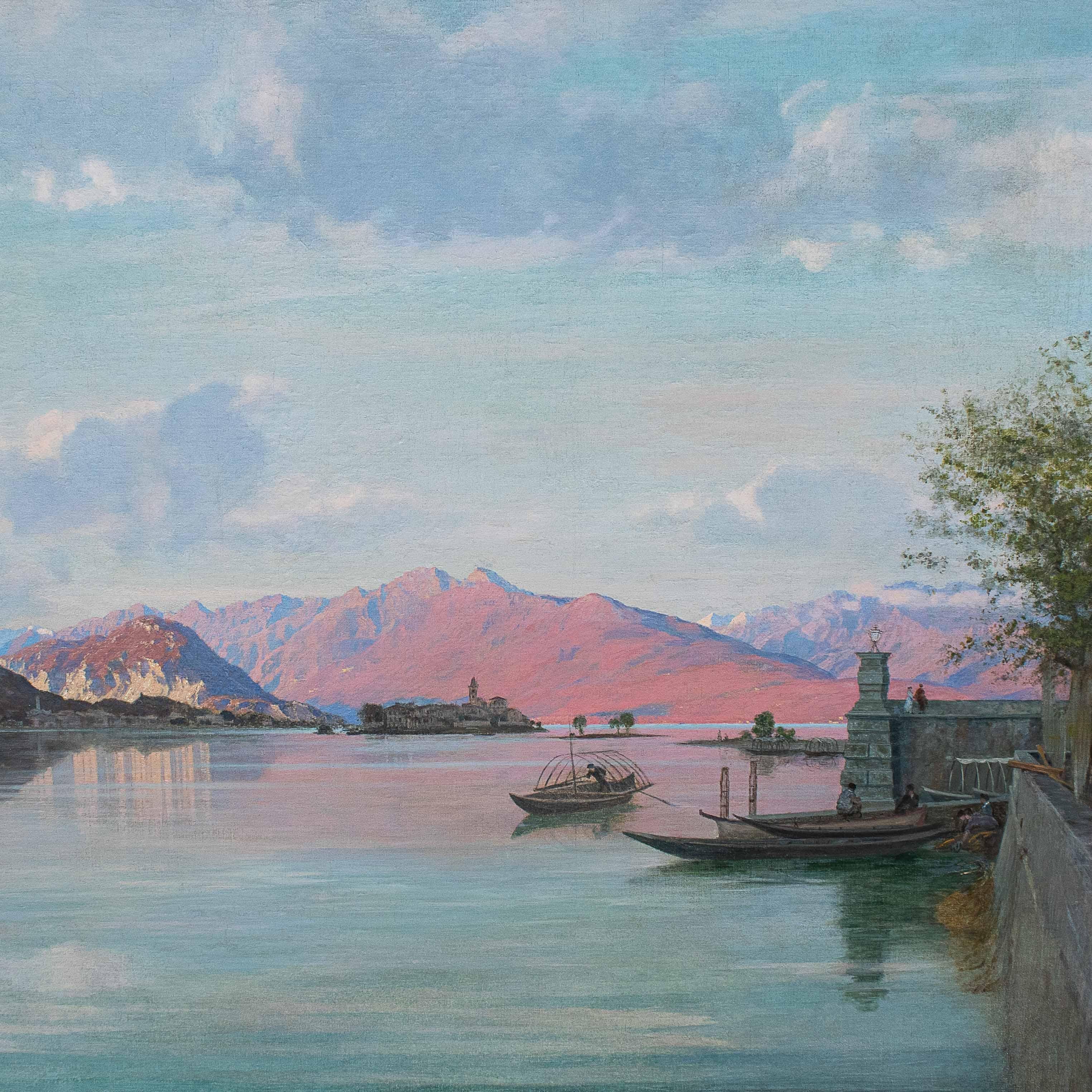 20th Century View of Lake Maggiore Painting Oil on Canvas by Calderini 1