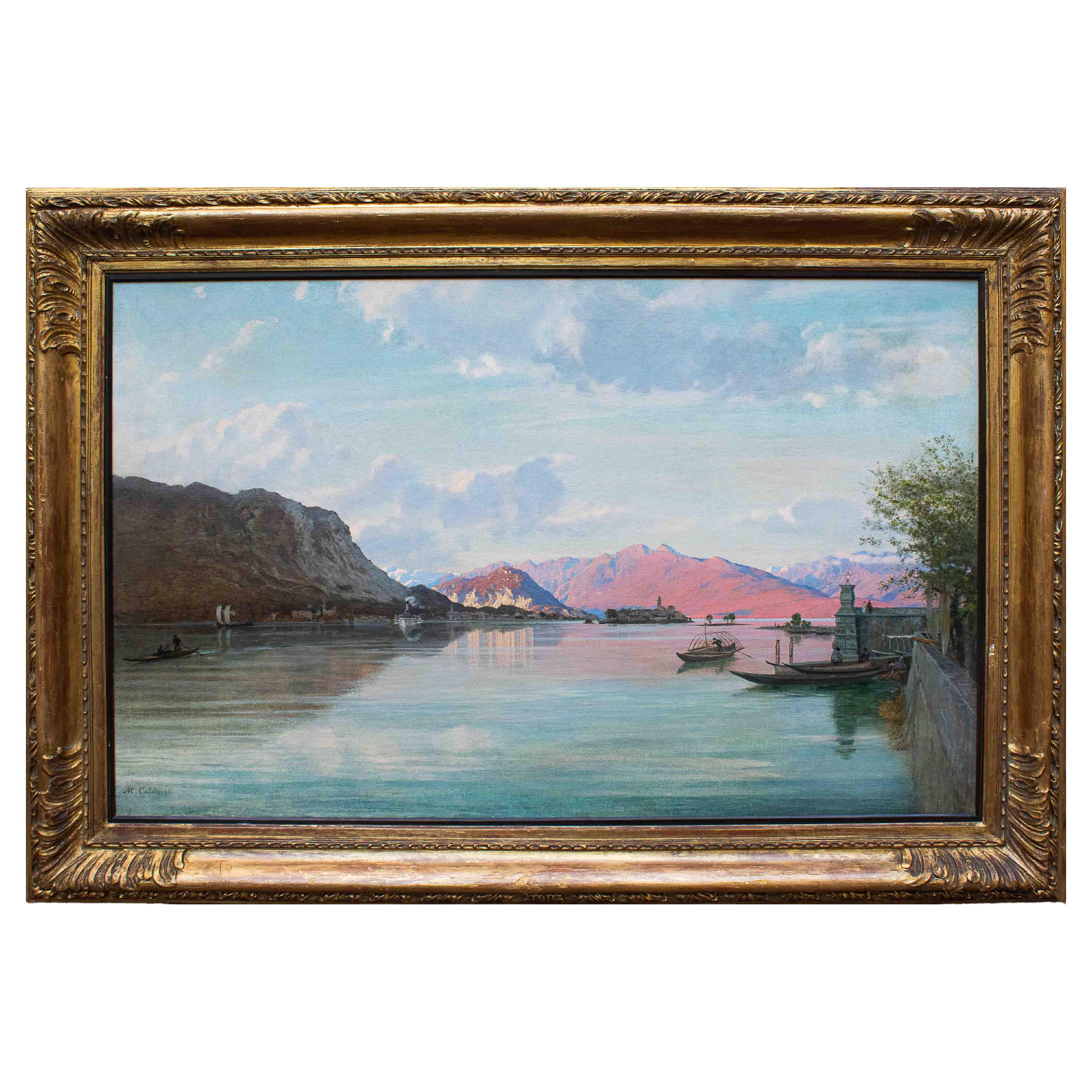20th Century View of Lake Maggiore Painting Oil on Canvas by Calderini