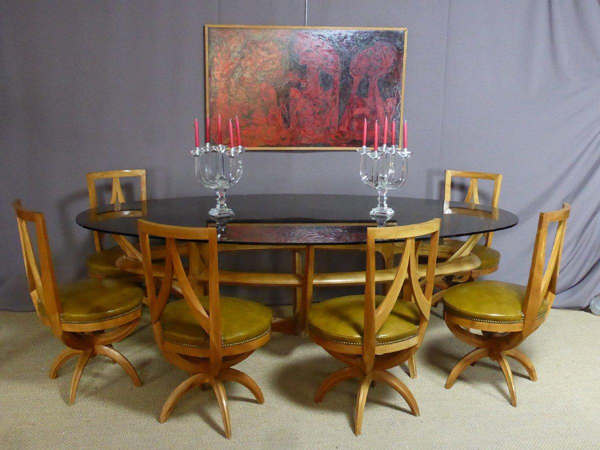 20th century Vincent Gonzalez Dining room Table with Six chairs, 1960s For Sale 4