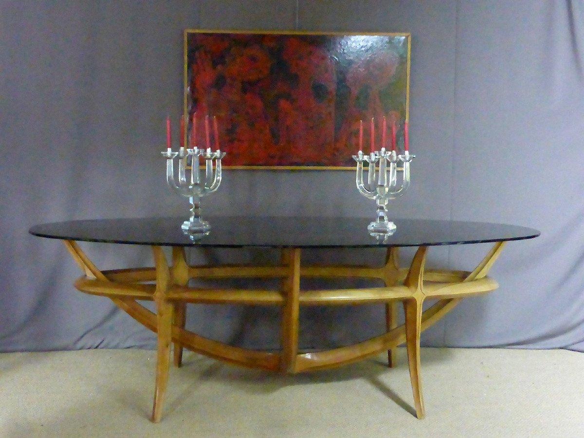 French 20th century Vincent Gonzalez Dining room Table with Six chairs, 1960s For Sale
