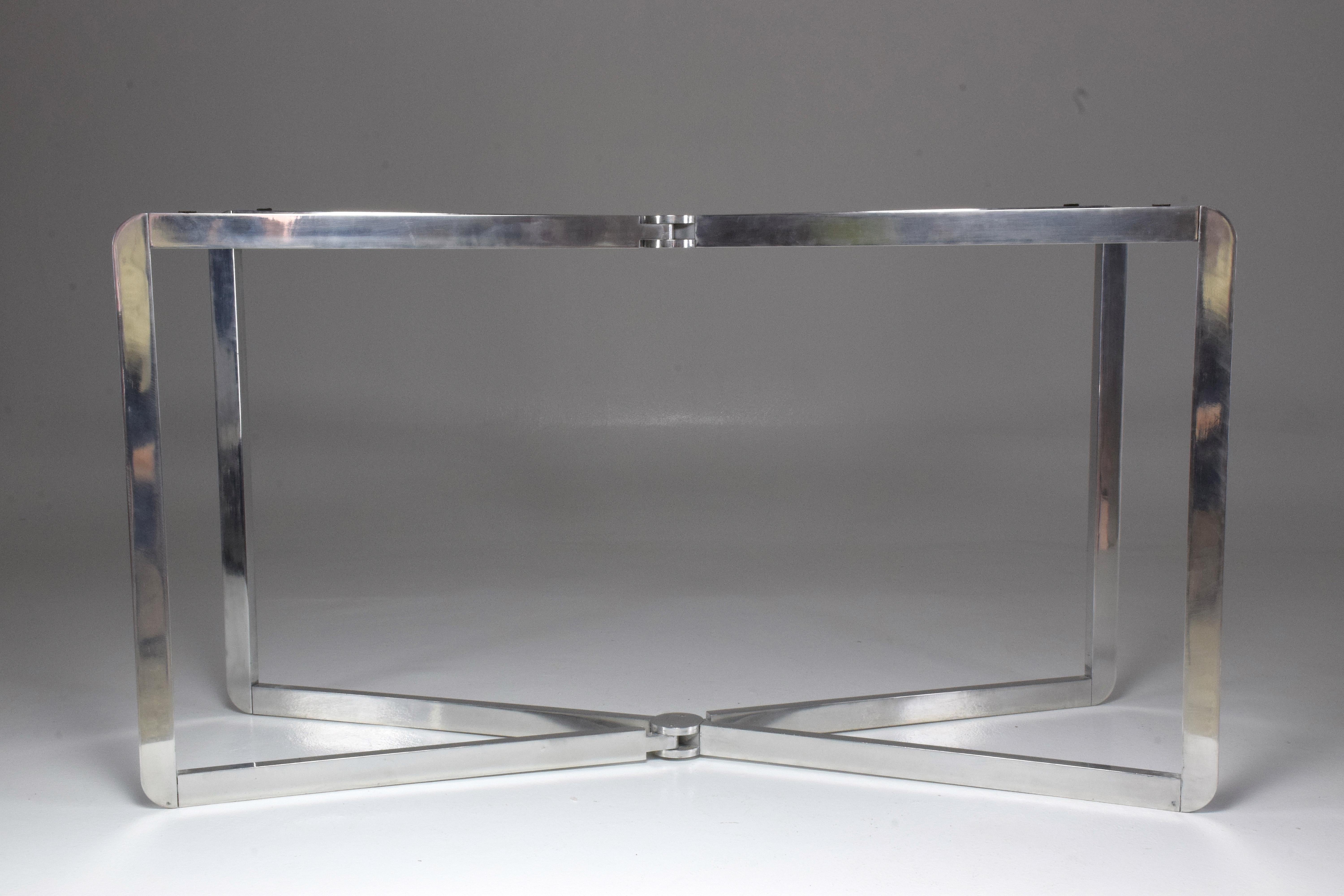 20th Century Vintage Folding Aluminium Console Table by Michel Boyer, 1970s In Good Condition In Paris, FR