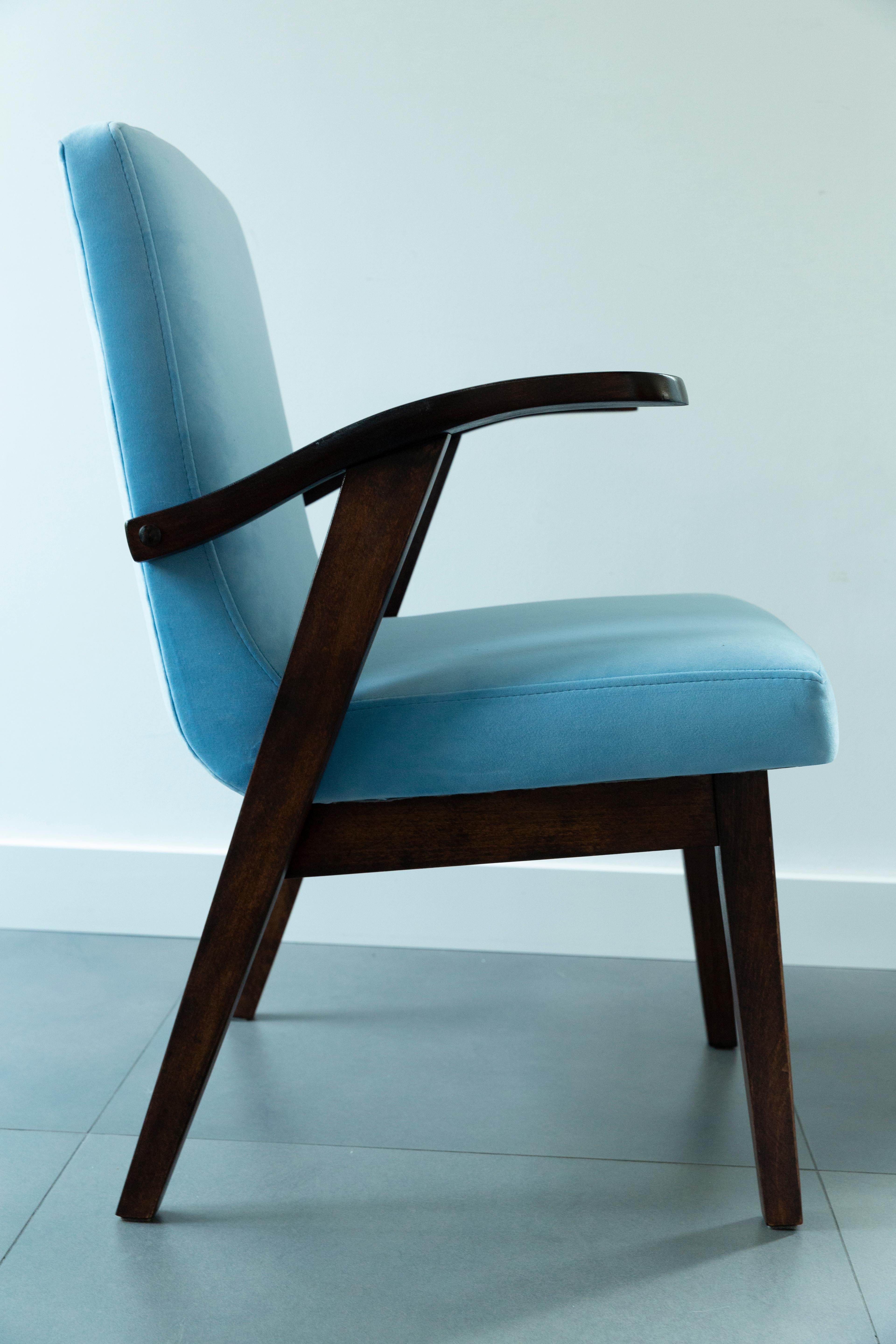 Mid-Century moderno Poltrona vintage del XX secolo in velluto blu baby di Mieczyslaw Puchala, anni '60 in vendita