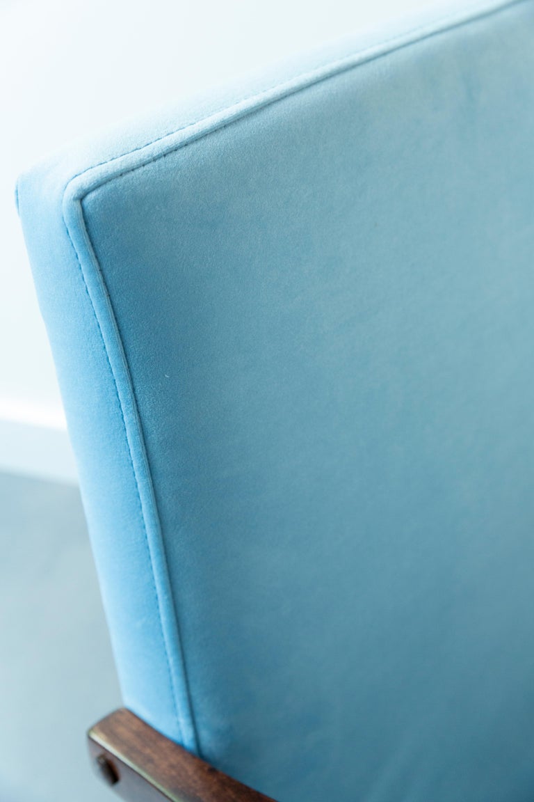 20th Century Vintage Armchair in Baby Blue Velvet by Mieczyslaw Puchala