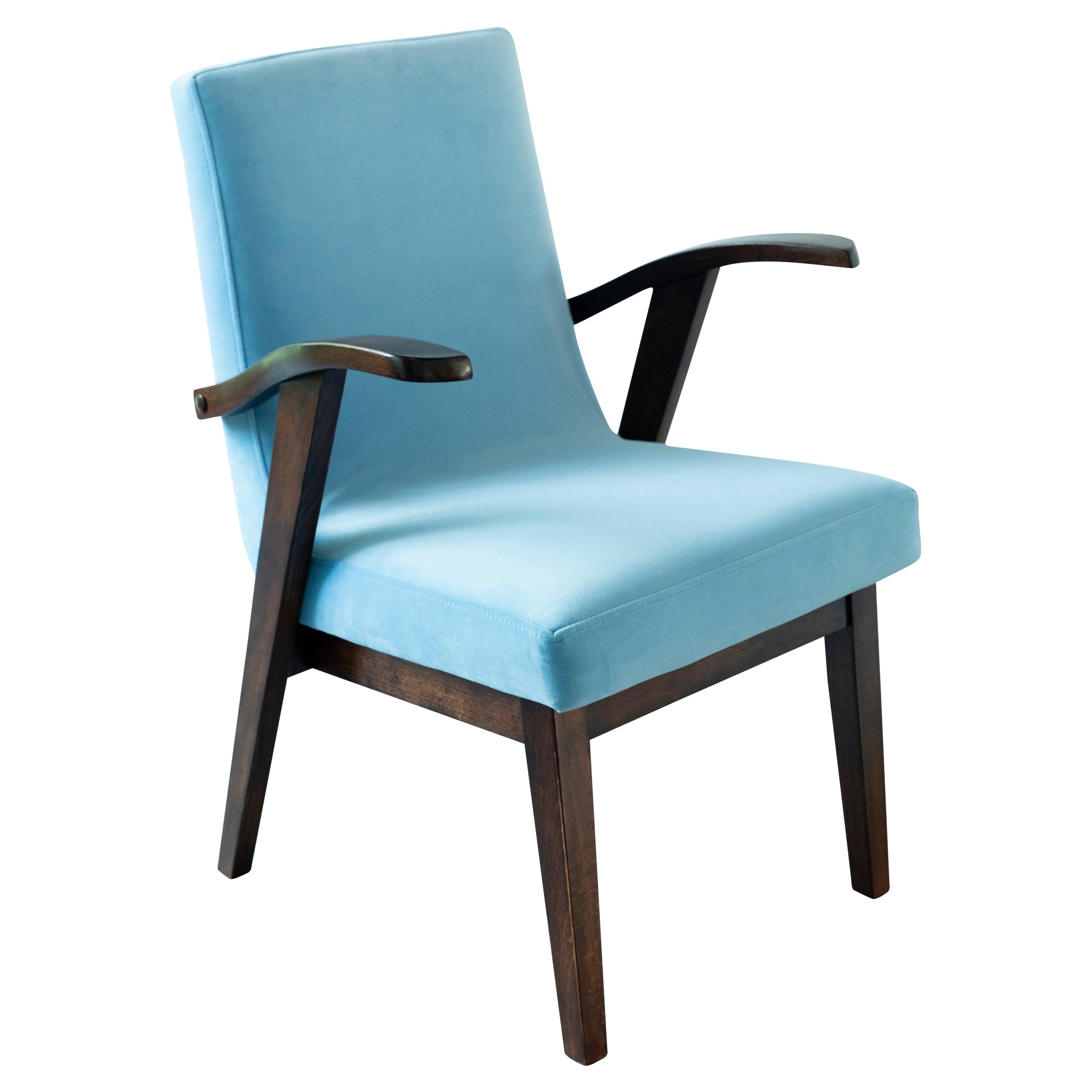 20th Century Vintage Armchair in Baby Blue Velvet by Mieczyslaw Puchala, 1960s