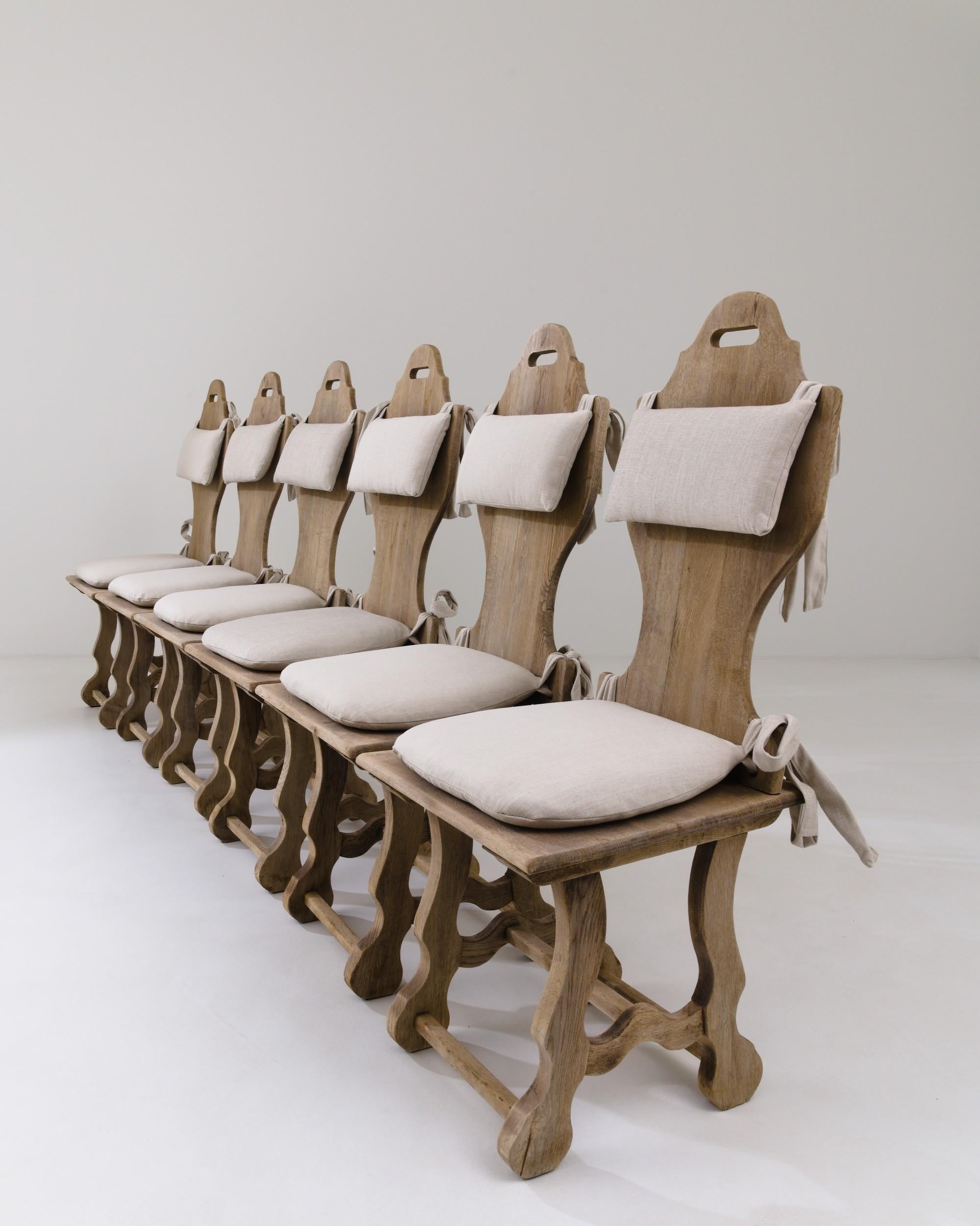 20th Century Vintage Belgian Oak Dining Chairs, Set of Six For Sale 4