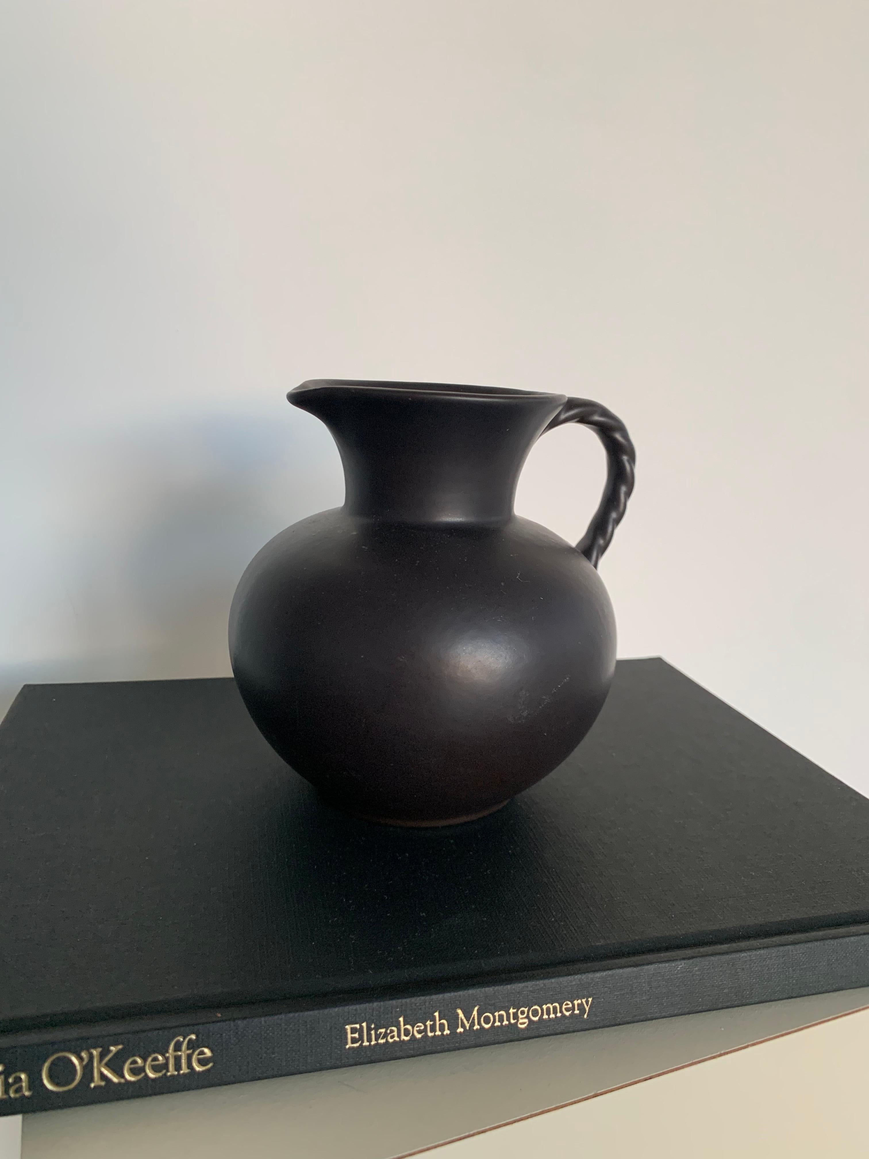 Brutalist 20th Century Vintage Black Ceramic Haeger Pitcher