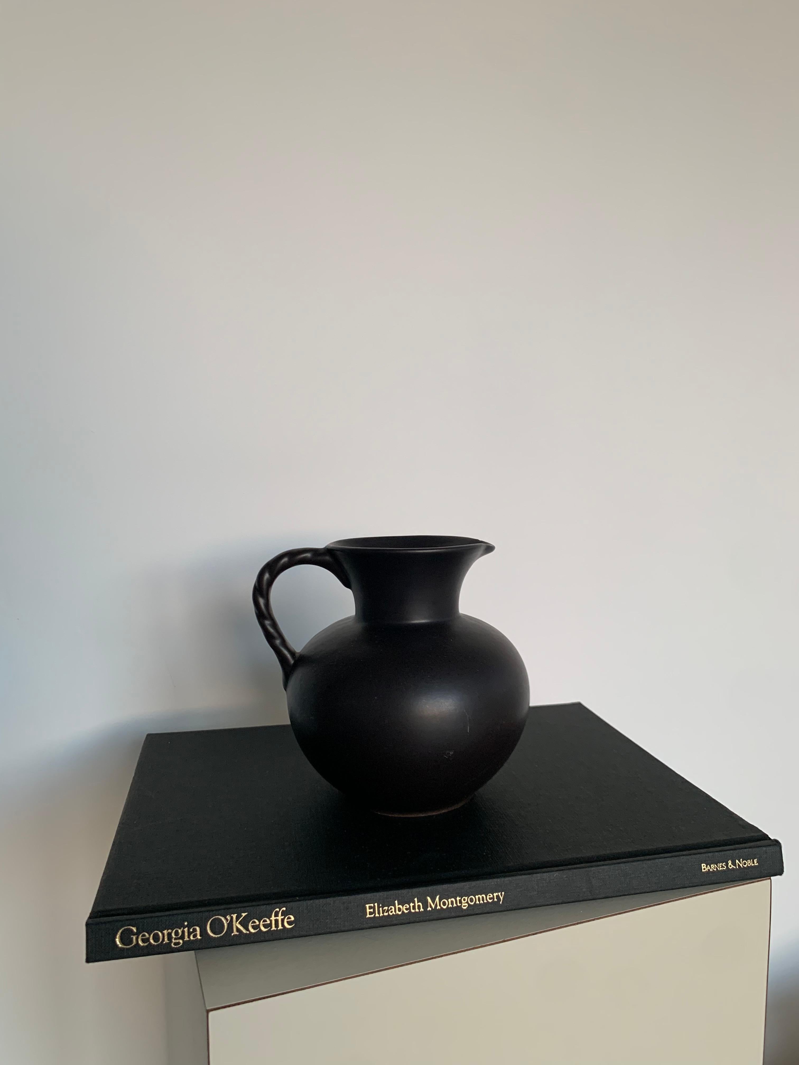 20th Century Vintage Black Ceramic Haeger Pitcher 1