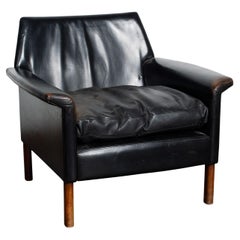 Fauteuil en cuir noir vintage du 20e siècle