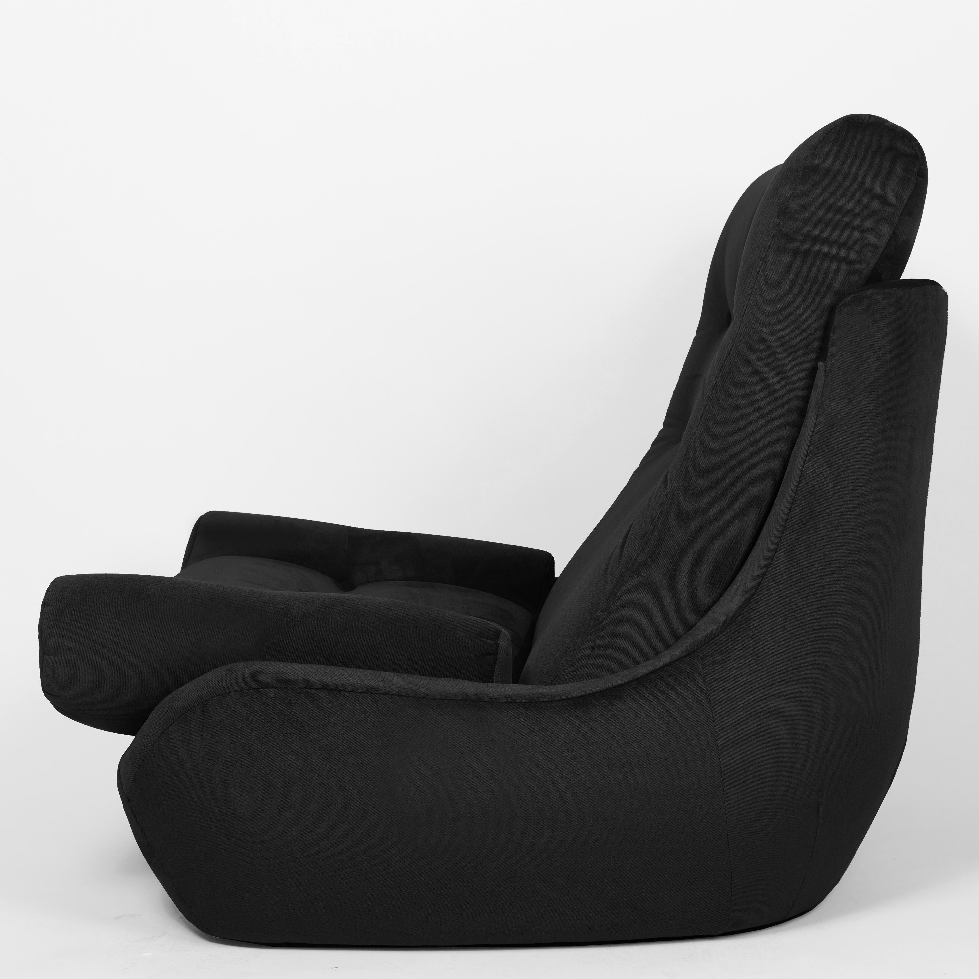 Hand-Crafted 20th Century Vintage Black Velvet Giant Atlantis Armchair, 1960s For Sale