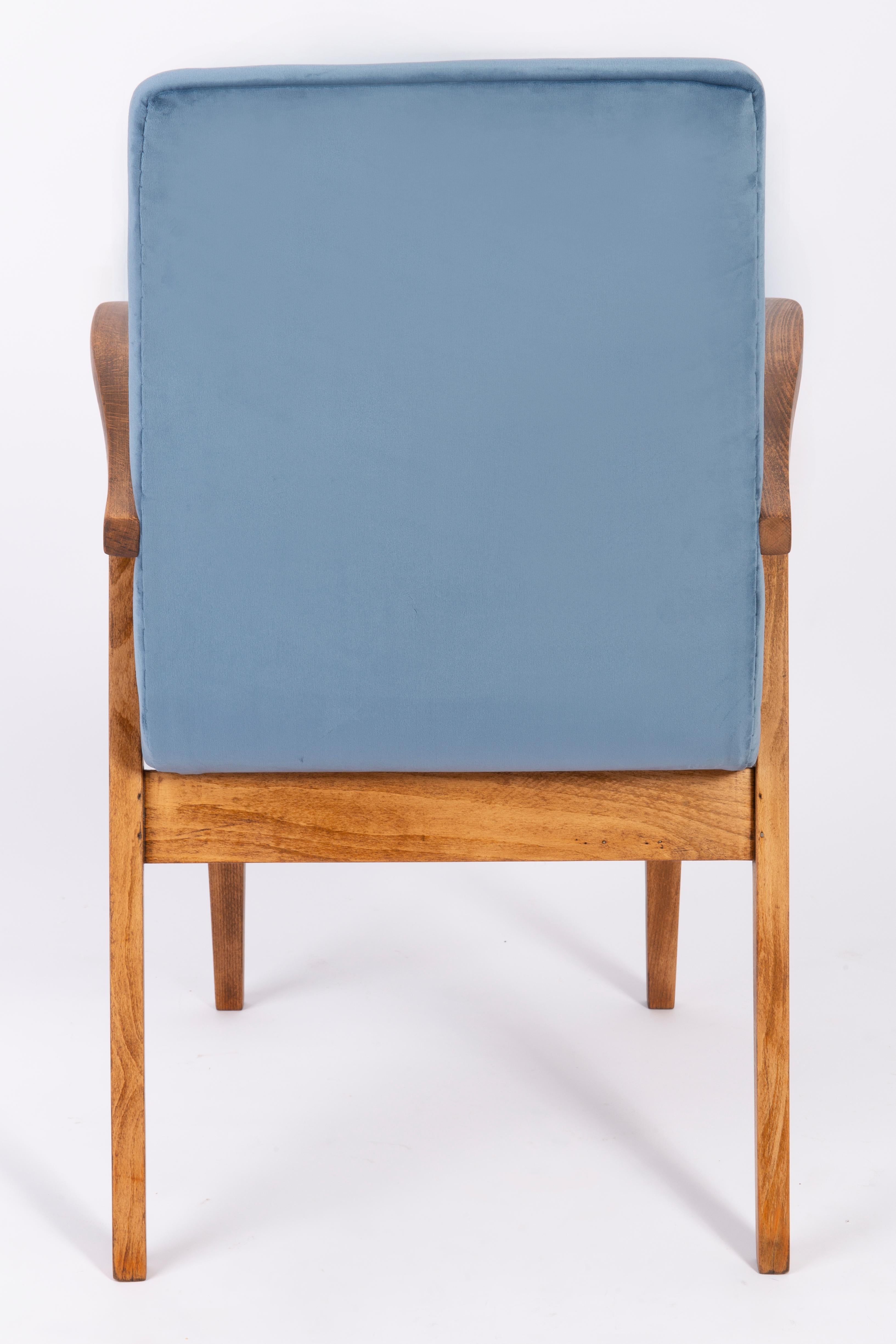 Textile 20th Century Vintage Blue Armchair by Mieczyslaw Puchala, 1960s For Sale