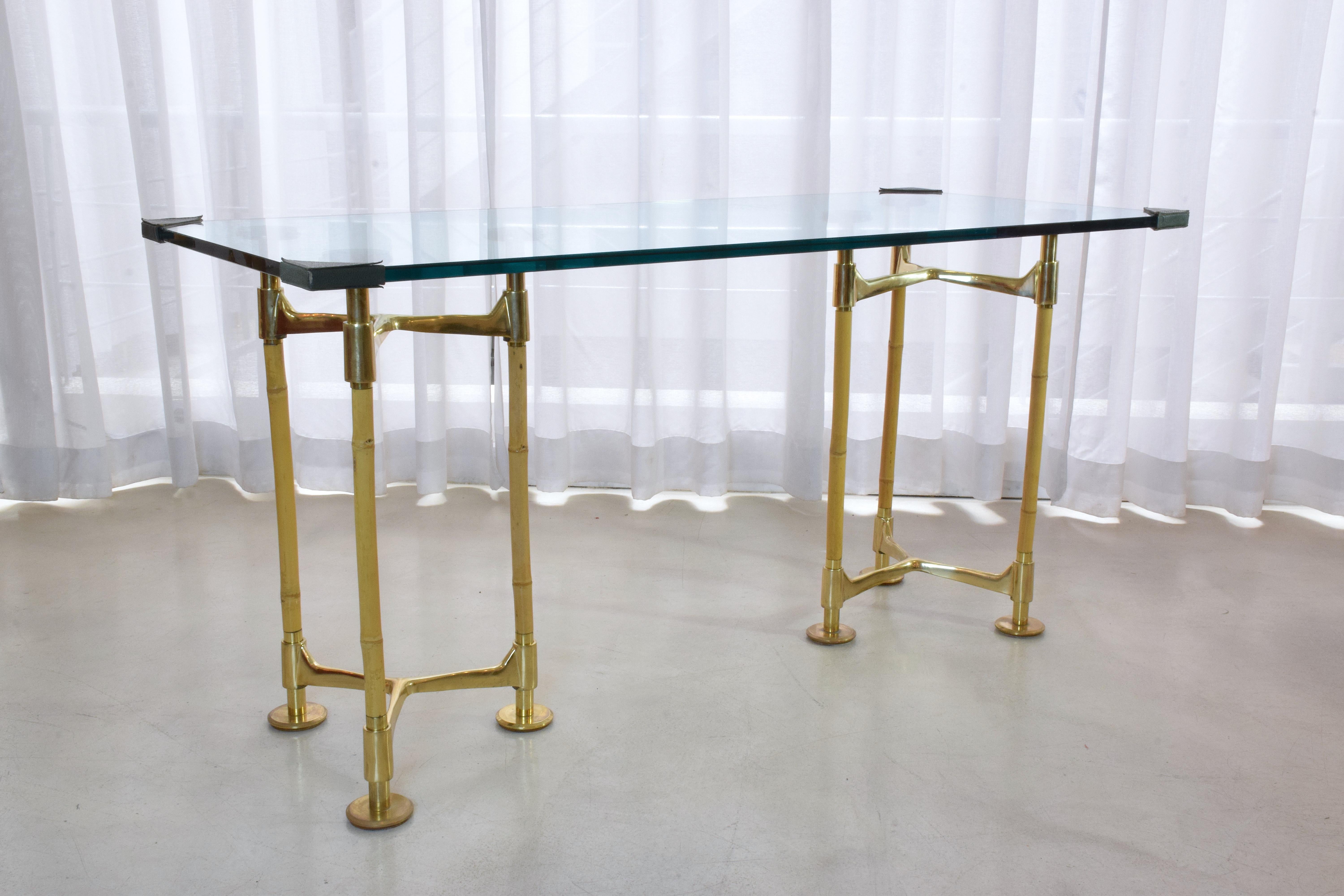 20th Century Vintage Brass Bamboo Desk or Console, 1970s In Good Condition In Paris, FR