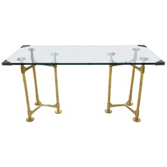 20th Century Vintage Brass Bamboo Desk or Console, 1970s