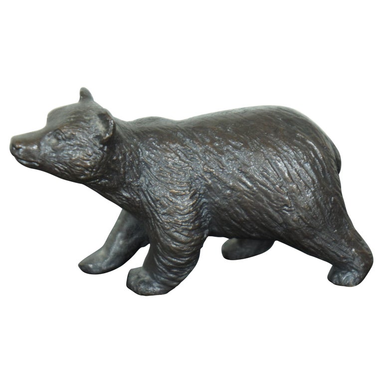 20th Century Vintage Bronze Bear Figurine Paperweight Sculpture Statue