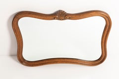 20th-Century Vintage Brown Frame Wood Bed Mirror with Flowers, Italy, 1960s