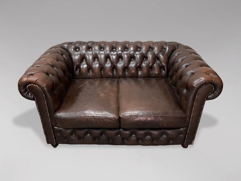 20th Century Vintage Brown Leather 2 Seater Chesterfield Sofa For Sale ...
