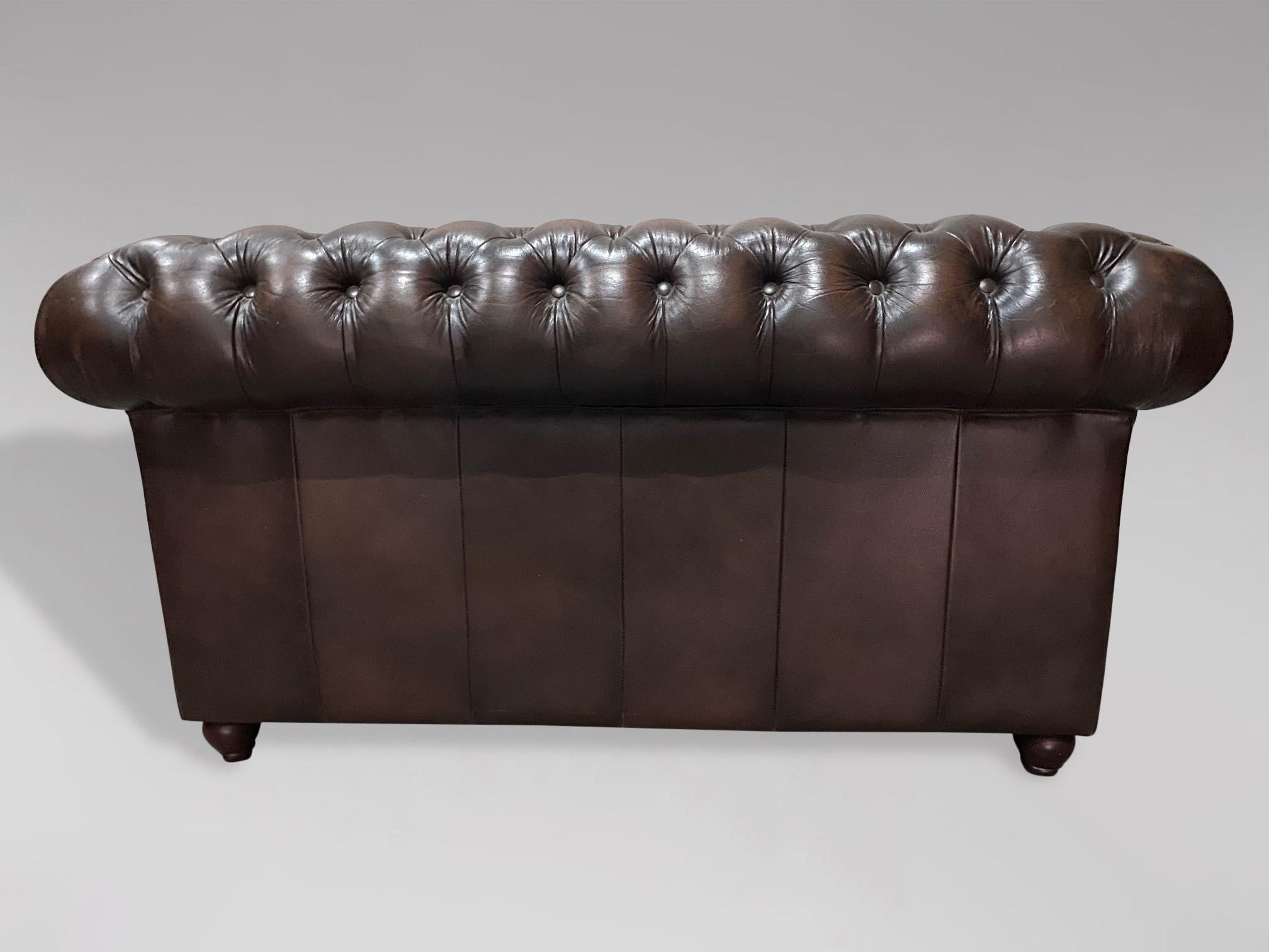 20th Century Vintage Brown Leather 2 Seater Chesterfield Sofa 1