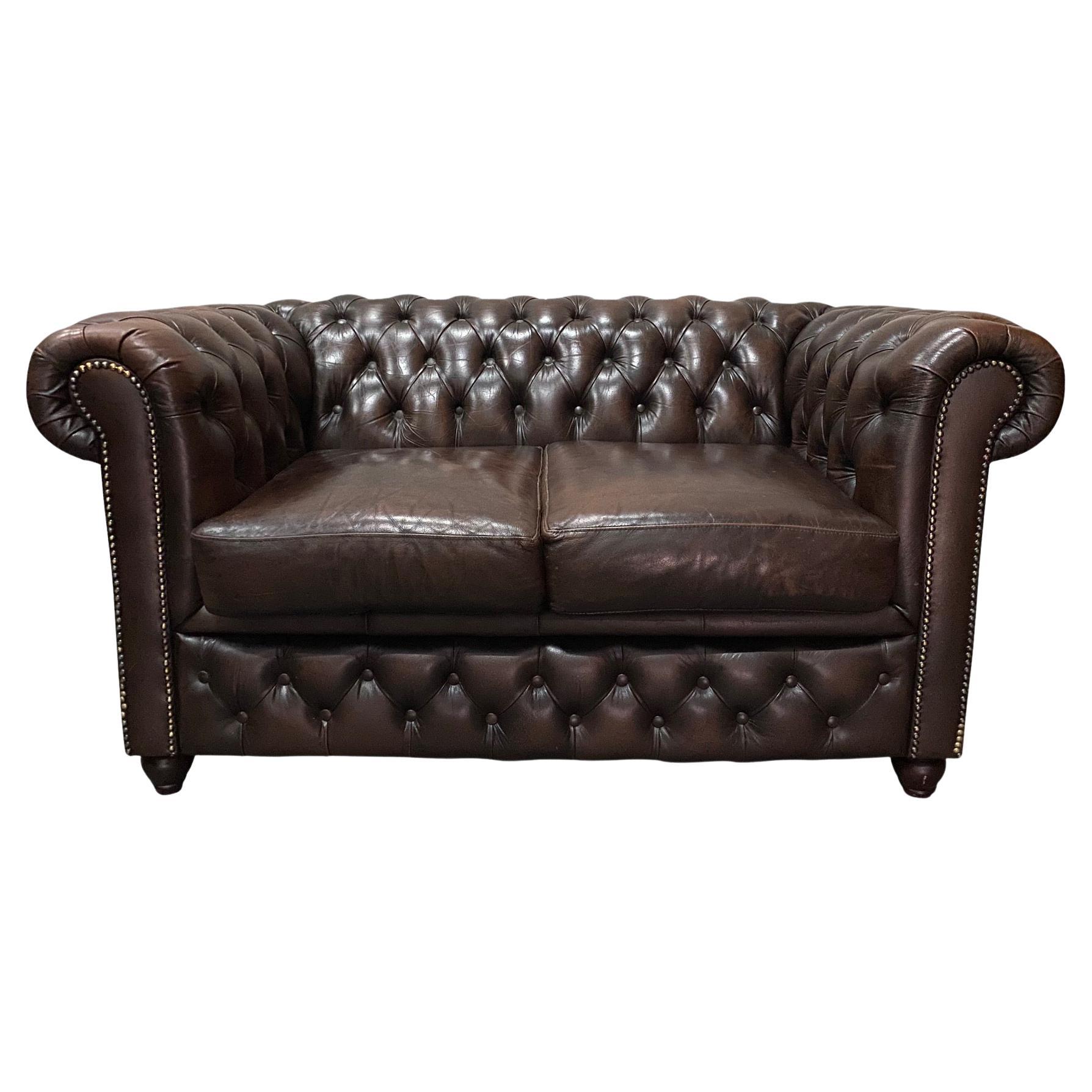motor Objector Emigrere 20th Century Vintage Brown Leather 2 Seater Chesterfield Sofa For Sale at  1stDibs
