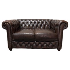 Canapé Chesterfield 2 Seater en cuir marron vintage du 20ème siècle