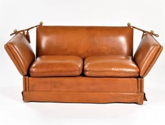 Canape en cuir marron vintage du 20e siècle par MAISON JANSEN