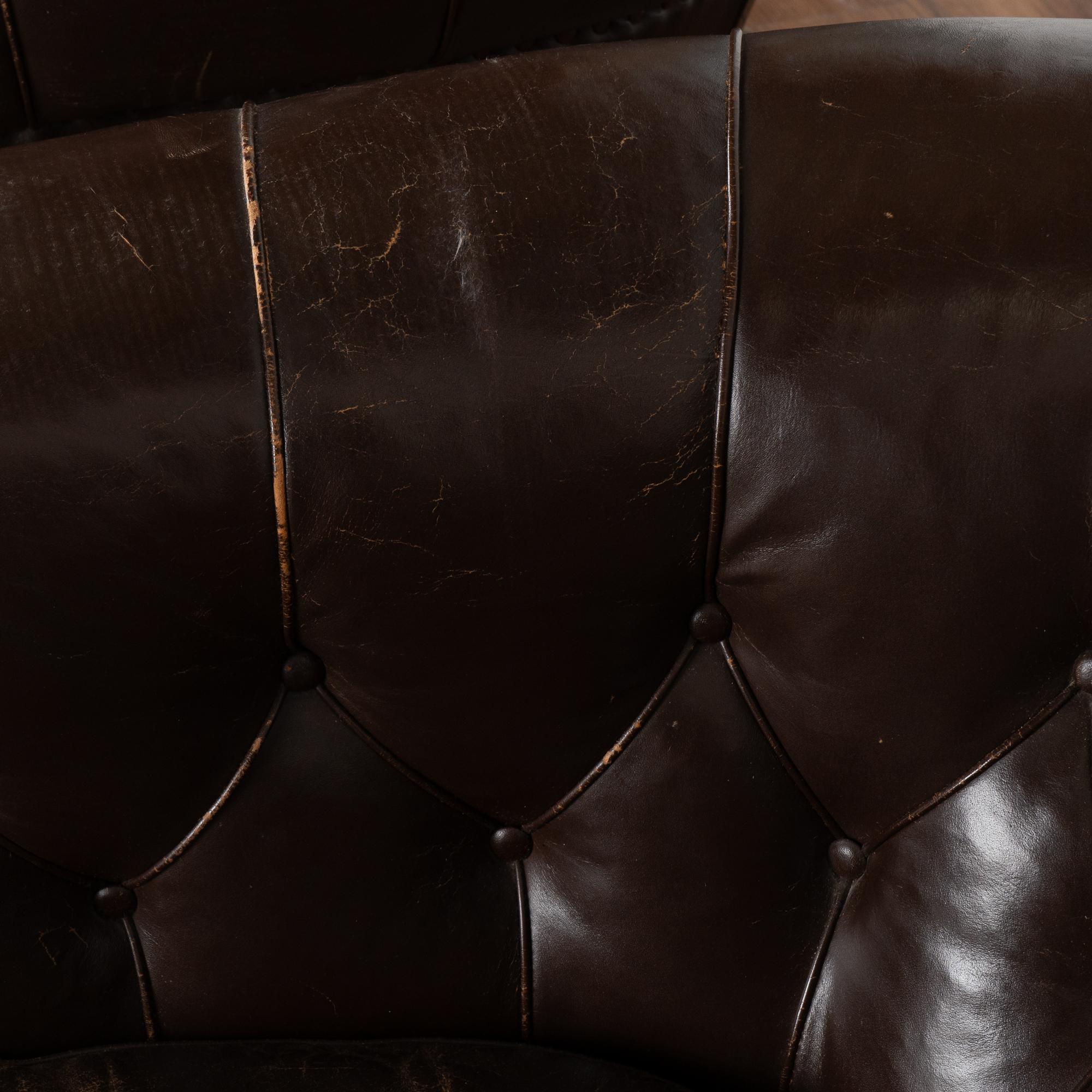 20th Century Vintage Brown Leather Club Chairs, Denmark For Sale 5