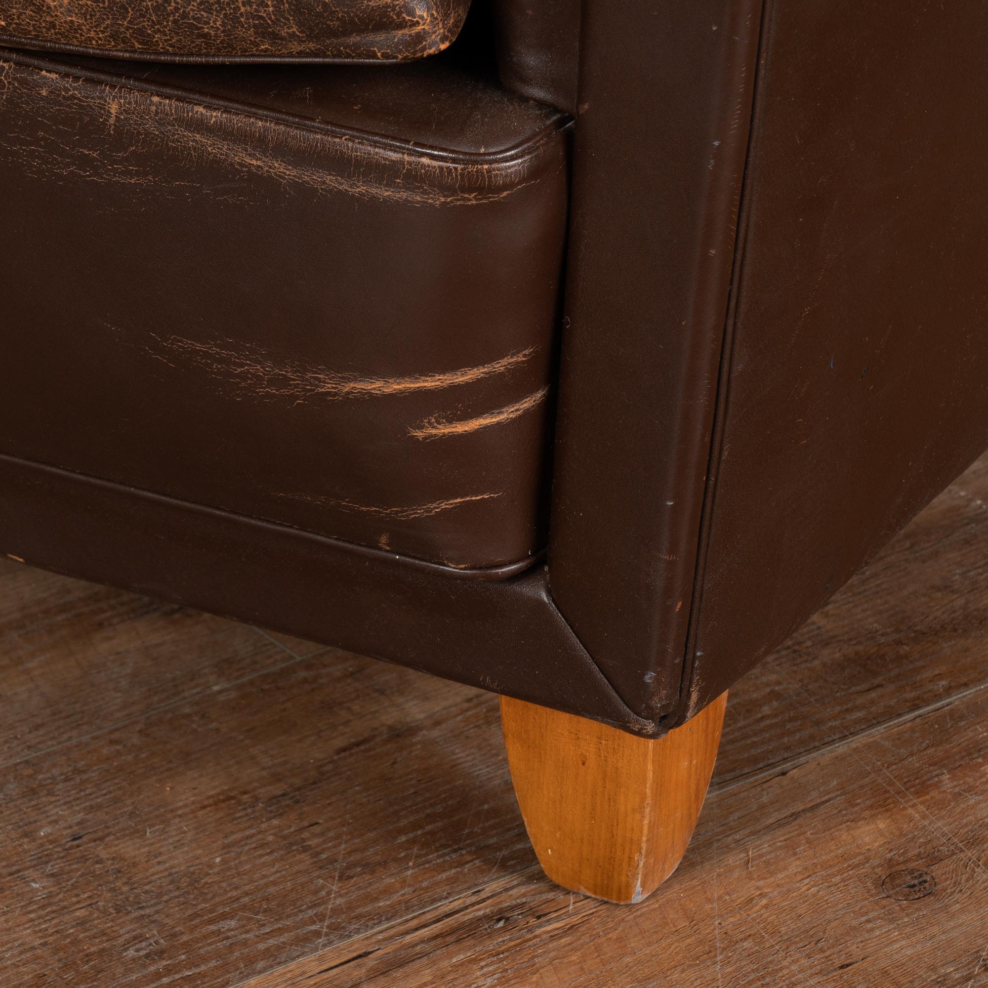 20th Century Vintage Brown Leather Club Chairs, Denmark For Sale 7