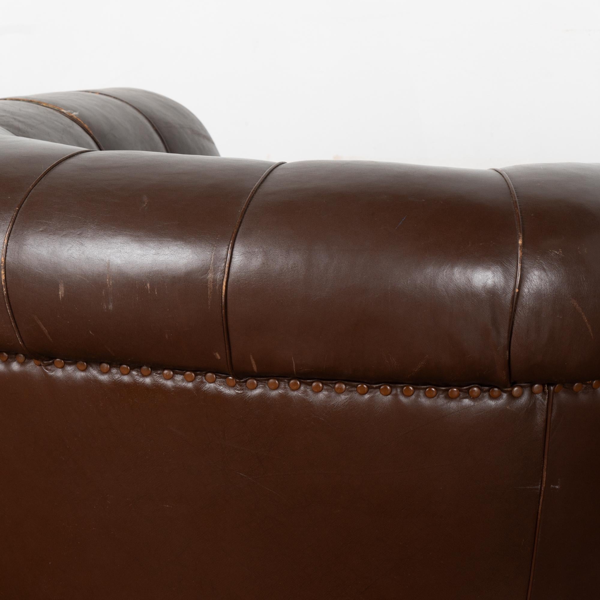 20th Century Vintage Brown Leather Club Chairs, Denmark For Sale 8