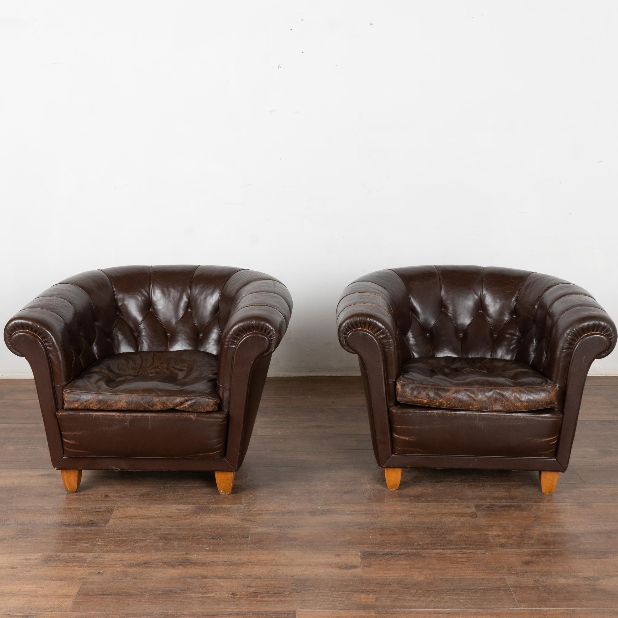 Chesterfield 20th Century Vintage Brown Leather Club Chairs, Denmark For Sale