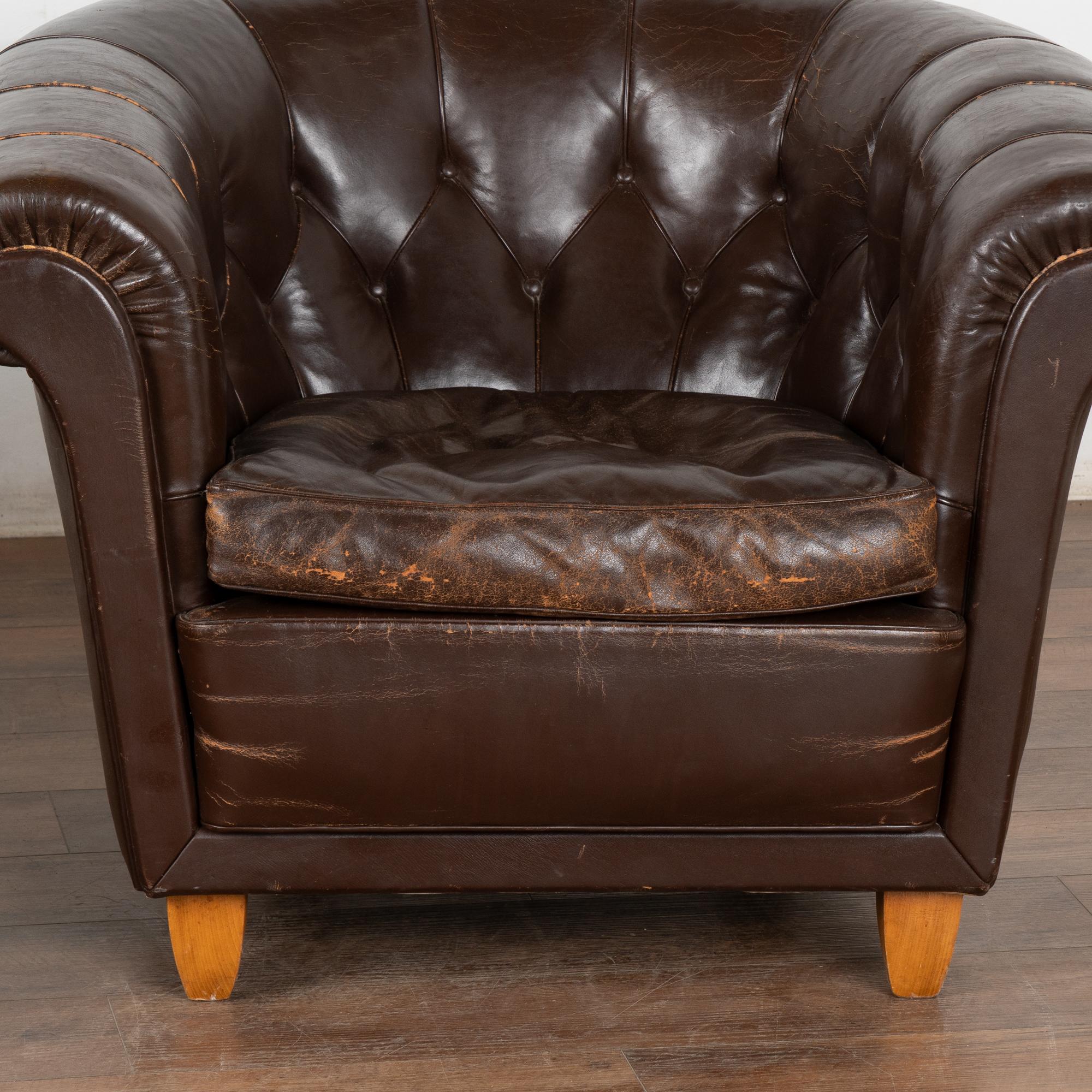 Danish 20th Century Vintage Brown Leather Club Chairs, Denmark For Sale
