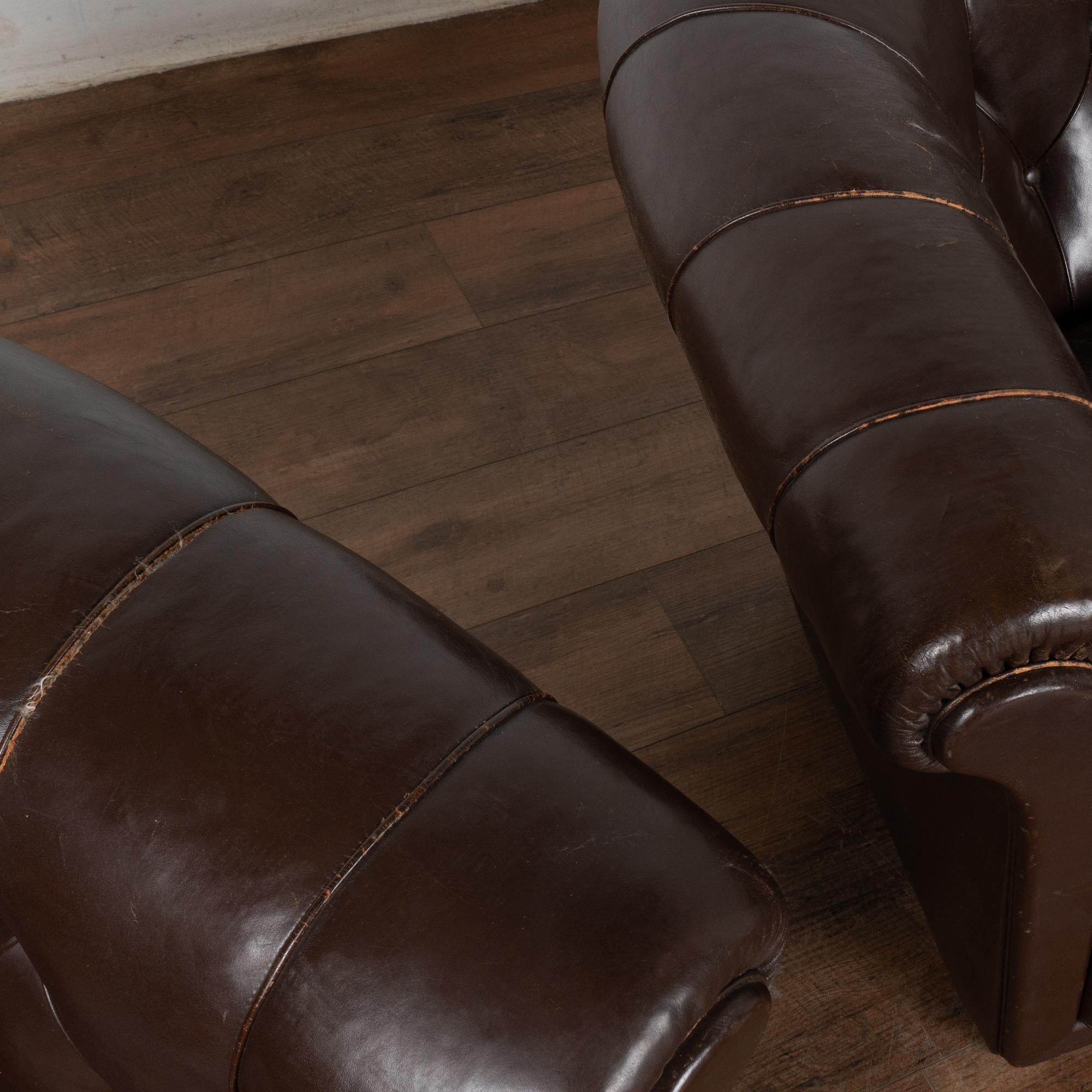 20th Century Vintage Brown Leather Club Chairs, Denmark For Sale 3