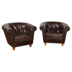 20th Century Vintage Brown Leather Club Chairs, Denmark