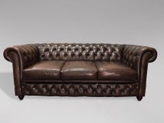 20th Century Vintage Brown Leather Three Seater Chesterfield Sofa