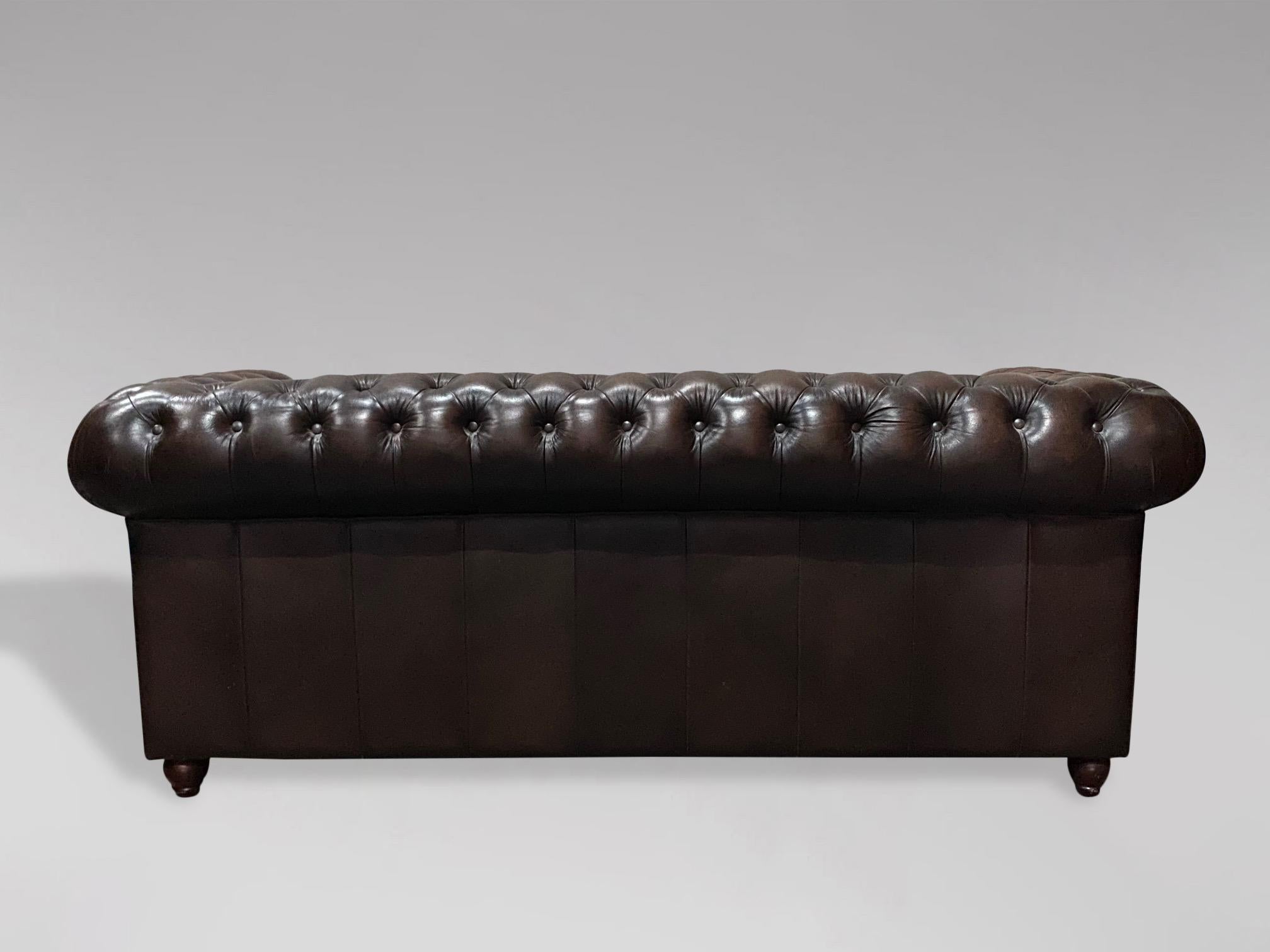 20th Century Vintage Brown Leather Three Seater Chesterfield Sofa 1