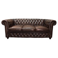 20th Century Vintage Brown Leather Three Seater Chesterfield Sofa