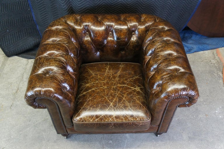 20th Century Vintage Brown Leather Tufted English Chesterfield Club Arm ...