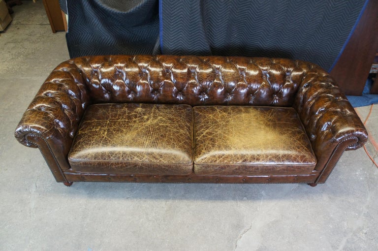 20th Century Vintage Brown Leather Tufted English Chesterfield Club ...