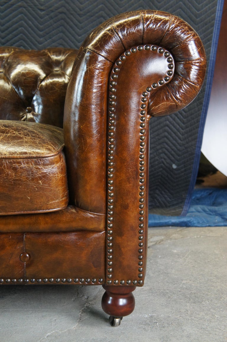 20th Century Vintage Brown Leather Tufted English Chesterfield Club ...
